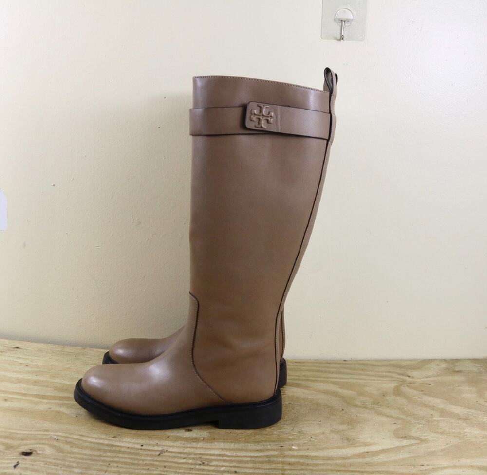 New Tory Burch Boots 7M Brown Leather Almond Flour Double T utility Shoes